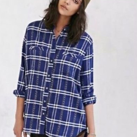 BDG Tops - Urban Outfitters BDG Long Sleeve Dark Blue Flannel